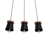 GloboStar® LANA 01425 Μοντέρνο Κρεμαστό Φωτιστικό Ράγα Τρίφωτο 3 x E27 IP20 Μαύρο Μέταλλο με Καφέ Ξύλο - Μ60 x Π13 x Υ18cm