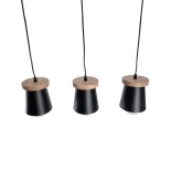 GloboStar® LANA 01425 Μοντέρνο Κρεμαστό Φωτιστικό Ράγα Τρίφωτο 3 x E27 IP20 Μαύρο Μέταλλο με Καφέ Ξύλο - Μ60 x Π13 x Υ18cm