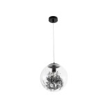GloboStar® HARPER 01512 Μοντέρνο Κρεμαστό Φωτιστικό Μπάλα Μονόφωτο 1 x E27 IP20 Διάφανο Γυαλί με Μαύρο Μέταλλο - Μ25 x Π25 x Υ30cm