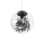 GloboStar® HARPER 01512 Μοντέρνο Κρεμαστό Φωτιστικό Μπάλα Μονόφωτο 1 x E27 IP20 Διάφανο Γυαλί με Μαύρο Μέταλλο - Μ25 x Π25 x Υ30cm
