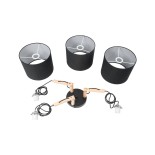 GloboStar® RAMSON 01525 Μοντέρνο Κρεμαστό Φωτιστικό Οροφής Τρίφωτο 3 x E27 Μαύρο με Ξύλο και Υφασμάτινα Καπελα Φ67 x Υ65cm