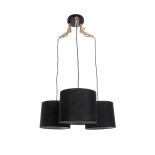 GloboStar® RAMSON 01525 Μοντέρνο Κρεμαστό Φωτιστικό Οροφής Τρίφωτο 3 x E27 Μαύρο με Ξύλο και Υφασμάτινα Καπελα Φ67 x Υ65cm