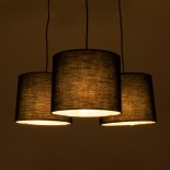 GloboStar® RAMSON 01525 Μοντέρνο Κρεμαστό Φωτιστικό Οροφής Τρίφωτο 3 x E27 Μαύρο με Ξύλο και Υφασμάτινα Καπελα Φ67 x Υ65cm