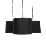 GloboStar® RAMSON 01525 Μοντέρνο Κρεμαστό Φωτιστικό Οροφής Τρίφωτο 3 x E27 Μαύρο με Ξύλο και Υφασμάτινα Καπελα Φ67 x Υ65cm