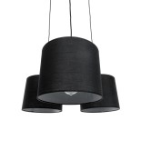 GloboStar® RAMSON 01525 Μοντέρνο Κρεμαστό Φωτιστικό Οροφής Τρίφωτο 3 x E27 Μαύρο με Ξύλο και Υφασμάτινα Καπελα Φ67 x Υ65cm