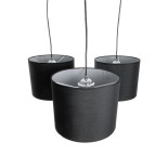 GloboStar® RAMSON 01525 Μοντέρνο Κρεμαστό Φωτιστικό Οροφής Τρίφωτο 3 x E27 Μαύρο με Ξύλο και Υφασμάτινα Καπελα Φ67 x Υ65cm