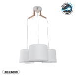 GloboStar® RAMSON 01526 Μοντέρνο Κρεμαστό Φωτιστικό Οροφής Τρίφωτο 3 x E27 Λευκό με Ξύλο και Υφασμάτινα Καπελα Φ67 x Υ65cm