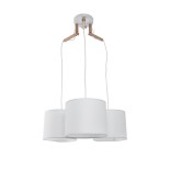 GloboStar® RAMSON 01526 Μοντέρνο Κρεμαστό Φωτιστικό Οροφής Τρίφωτο 3 x E27 Λευκό με Ξύλο και Υφασμάτινα Καπελα Φ67 x Υ65cm