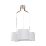 GloboStar® RAMSON 01526 Μοντέρνο Κρεμαστό Φωτιστικό Οροφής Τρίφωτο 3 x E27 Λευκό με Ξύλο και Υφασμάτινα Καπελα Φ67 x Υ65cm