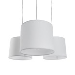 GloboStar® RAMSON 01526 Μοντέρνο Κρεμαστό Φωτιστικό Οροφής Τρίφωτο 3 x E27 Λευκό με Ξύλο και Υφασμάτινα Καπελα Φ67 x Υ65cm