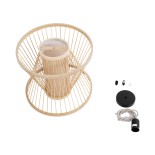 GloboStar® HIBISCUS 01632 Boho Κρεμαστό Φωτιστικό Καπέλο Μονόφωτο 1 x E27 IP20 Μπεζ Ρατάν με Μπεζ Ξύλο - Μ35 x Π35 x Y30cm