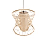 GloboStar® HIBISCUS 01632 Boho Κρεμαστό Φωτιστικό Καπέλο Μονόφωτο 1 x E27 IP20 Μπεζ Ρατάν με Μπεζ Ξύλο - Μ35 x Π35 x Y30cm