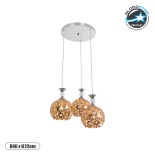 GLOBOSTAR® BOUQUET 01670 Μοντέρνο Κρεμαστό Φωτιστικό Οροφής με Ντουί 3 x E27 AC 220-240V IP20 - Χρυσό, Διάφανο & Ασημί - Μ46 x Π46 x Y23cm