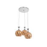 GLOBOSTAR® BOUQUET 01670 Μοντέρνο Κρεμαστό Φωτιστικό Οροφής με Ντουί 3 x E27 AC 220-240V IP20 - Χρυσό, Διάφανο & Ασημί - Μ46 x Π46 x Y23cm