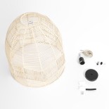 GloboStar® ALOHA 01751 Boho Κρεμαστό Φωτιστικό Καμπάνα Μονόφωτο 1 x E27 IP20 Μπεζ Ρατάν - Μ45 x Π45 x Y48cm