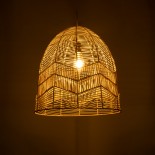 GloboStar® ALOHA 01751 Boho Κρεμαστό Φωτιστικό Καμπάνα Μονόφωτο 1 x E27 IP20 Μπεζ Ρατάν - Μ45 x Π45 x Y48cm