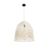 GloboStar® ALOHA 01751 Boho Κρεμαστό Φωτιστικό Καμπάνα Μονόφωτο 1 x E27 IP20 Μπεζ Ρατάν - Μ45 x Π45 x Y48cm