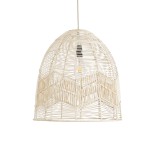 GloboStar® ALOHA 01751 Boho Κρεμαστό Φωτιστικό Καμπάνα Μονόφωτο 1 x E27 IP20 Μπεζ Ρατάν - Μ45 x Π45 x Y48cm