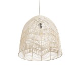 GloboStar® ALOHA 01751 Boho Κρεμαστό Φωτιστικό Καμπάνα Μονόφωτο 1 x E27 IP20 Μπεζ Ρατάν - Μ45 x Π45 x Y48cm