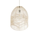 GloboStar® ALOHA 01751 Boho Κρεμαστό Φωτιστικό Καμπάνα Μονόφωτο 1 x E27 IP20 Μπεζ Ρατάν - Μ45 x Π45 x Y48cm