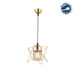 GloboStar® PLEX 202-0037 Μοντέρνο Κρεμαστό Φωτιστικό Πλέγμα Μονόφωτο 1 x E27 IP20 Χρυσό Μέταλλο με Διάφανο Γυαλί - Μ20 x Π20 x Υ70cm
