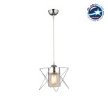 GloboStar® PLEX 202-0038 Μοντέρνο Κρεμαστό Φωτιστικό Πλέγμα Μονόφωτο 1 x E27 IP20 Ασημί Μέταλλο με Διάφανο Γυαλί - Μ20 x Π20 x Υ70cm