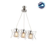 GloboStar® PLEX 202-0039 Μοντέρνο Κρεμαστό Φωτιστικό Πλέγμα Τρίφωτο 3 x E27 IP20 Ασημί Μέταλλο με Διάφανο Γυαλί - Μ55 x Π20 x Υ70cm