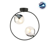 GloboStar® CITY 202-0040 Μοντέρνο Φωτιστικό Οροφής Μπάλα Δίφωτο 2 x E27 IP20 Μαύρο Μέταλλο με Διάφανο Γυαλί - Μ45 x Π15 x Υ55cm