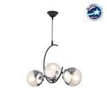 GloboStar® CITY 202-0041 Μοντέρνο Κρεμαστό Φωτιστικό Μπάλα Τρίφωτο 3 x E27 IP20 Μαύρο Μέταλλο με Διάφανο Γυαλί - Μ45 x Π15 x Υ55cm