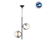 GloboStar® CITY 202-0042 Μοντέρνο Κρεμαστό Φωτιστικό Μπάλα Δίφωτο 2 x E27 IP20 Μαύρο Μέταλλο με Διάφανο Γυαλί - Μ40 x Π40 x Υ80cm