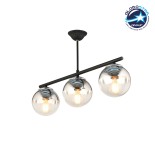 GloboStar® CITY 202-0043 Μοντέρνο Κρεμαστό Φωτιστικό Μπάλα Τρίφωτο 3 x E27 IP20 Μαύρο Μέταλλο με Διάφανο Γυαλί - Μ55 x Π15 x Υ43cm