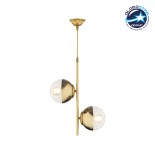 GloboStar® CITY 202-0044 Μοντέρνο Κρεμαστό Φωτιστικό Μπάλα Δίφωτο 2 x E27 IP20 Χρυσό Μέταλλο με Διάφανο Γυαλί - Μ40 x Π40 x Υ80cm