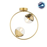 GloboStar® CITY 202-0046 Μοντέρνο Φωτιστικό Οροφής Μπάλα Δίφωτο 2 x E27 IP20 Χρυσό Μέταλλο με Διάφανο Γυαλί - Μ45 x Π15 x Υ55cm