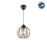 GloboStar® LUSE 202-0048 Μοντέρνο Κρεμαστό Φωτιστικό Πλέγμα Μονόφωτο 1 x E27 IP20 Μαύρο Μέταλλο - Μ24 x Π24 x Υ70cm
