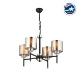 GloboStar® SHORD 202-0056 Μοντέρνο Κρεμαστό Φωτιστικό Ανάρτηση Πολύφωτο 4 x E27 IP20 Μαύρο Μέταλλο με Μελί Γυαλί - Μ40 x Π40 x Υ27cm