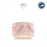 GloboStar® PONY 204-0016 Παιδικό Κρεμαστό Φωτιστικό Φιγούρα Μονόφωτο 1 x E27 IP20 Ροζ Ύφασμα - Μ30 x Π30 x Υ70cm