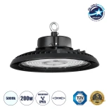 GLOBOSTAR® INDUSTRY 61502 Βιομηχανικό Φωτιστικό Καμπάνα High Bay UFO LED 200W 30000lm SDCM<5 90° AC 85-265V Αδιάβροχο IP65 IK08 Μαύρο Χυτό Αλουμίνιο - Φυσικό Λευκό 5000K - 338 x Sanan Opto SMD Chip & TÜV SÜD Driver - Μ30 x Π30 x Υ16cm - 5 Χρόνια Εγγύηση