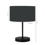 GloboStar® LARA 204-0076 Μοντέρνο Eπιτραπέζιο Φωτιστικό Μονόφωτο 1 x E27 IP20 Μαύρο Μέταλλο με Γκρι Ύφασμα - Μ24 x Π24 x Υ35cm