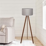 GloboStar® SAGA 204-0036 Μοντέρνο Eπιδαπέδιο Φωτιστικό Μονόφωτο 1 x E27 IP20 Καφέ Ξύλο με Γκρι Ύφασμα - Μ38 x Π38 x Υ140cm