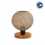 GloboStar® BOWL 204-0087 Μοντέρνο Eπιτραπέζιο Φωτιστικό Μονόφωτο 1 x E27 IP20 Καφέ Ξύλο με Μπεζ Σνοινί - Μ19 x Π19 x Υ22cm