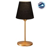 GloboStar® GLOSSY 204-0056 Μοντέρνο Eπιτραπέζιο Φωτιστικό Μονόφωτο 1 x E14 IP20 Χρυσό Μέταλλο με Μαύρο Ύφασμα - Μ13 x Π13 x Υ37cm