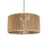 GloboStar® KYCLOS 203-0049 Boho Κρεμαστό Φωτιστικό Καπέλο Μονόφωτο 1 x E27 IP20 Μπεζ Rattan - M40 x Π40 x Υ25.5cm