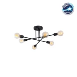 GloboStar® LAMIRA 201-0029 Μοντέρνο Φωτιστικό Οροφής Πλέγμα Πολύφωτο 6 x E27 IP20 Μαύρο Μέταλλο - Μ40 x Π40 x Υ25cm