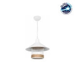 GloboStar® GLORA 201-0089 Vintage Κρεμαστό Φωτιστικό Καμπάνα Μονόφωτο 1 x E27 IP20 Λευκο Μέταλλο με Μπεζ Σχοινί - Μ30 x Π30 x Υ54cm