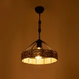 GloboStar® ZION 203-0003 Vintage Κρεμαστό Φωτιστικό Σχοινί Μονόφωτο 1 x E27 IP20 Μαύρο Μέταλλο με Μπεζ Σχοινί - Μ33 x Π33 x Υ29cm