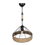 GloboStar® ZION 203-0003 Vintage Κρεμαστό Φωτιστικό Σχοινί Μονόφωτο 1 x E27 IP20 Μαύρο Μέταλλο με Μπεζ Σχοινί - Μ33 x Π33 x Υ29cm