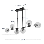 GloboStar® LATTICE 203-0016 Μοντέρνο Κρεμαστό Φωτιστικό Μπάλα Πολύφωτο 6 x E27 IP20 Μαύρο & Μπρούτζινο Μέταλλο με Mελί Γυαλί - Μ120 x Π15 x Υ32cm