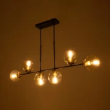 GloboStar® LATTICE 203-0016 Μοντέρνο Κρεμαστό Φωτιστικό Μπάλα Πολύφωτο 6 x E27 IP20 Μαύρο & Μπρούτζινο Μέταλλο με Mελί Γυαλί - Μ120 x Π15 x Υ32cm