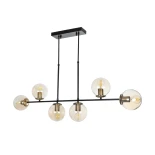 GloboStar® LATTICE 203-0016 Μοντέρνο Κρεμαστό Φωτιστικό Μπάλα Πολύφωτο 6 x E27 IP20 Μαύρο & Μπρούτζινο Μέταλλο με Mελί Γυαλί - Μ120 x Π15 x Υ32cm