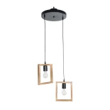 GloboStar® EDISON 203-0021 Vintage Κρεμαστό Φωτιστικό Ανάρτηση Δίφωτο 2 x E27 IP20 Μπεζ Ξύλο - Μ40 x Π20 x Υ45cm